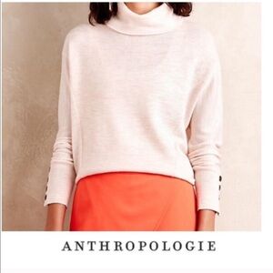 Anthro Moth Wool Turtleneck Sweater Blush Pink Dolman Sleeve Cozy Soft XS